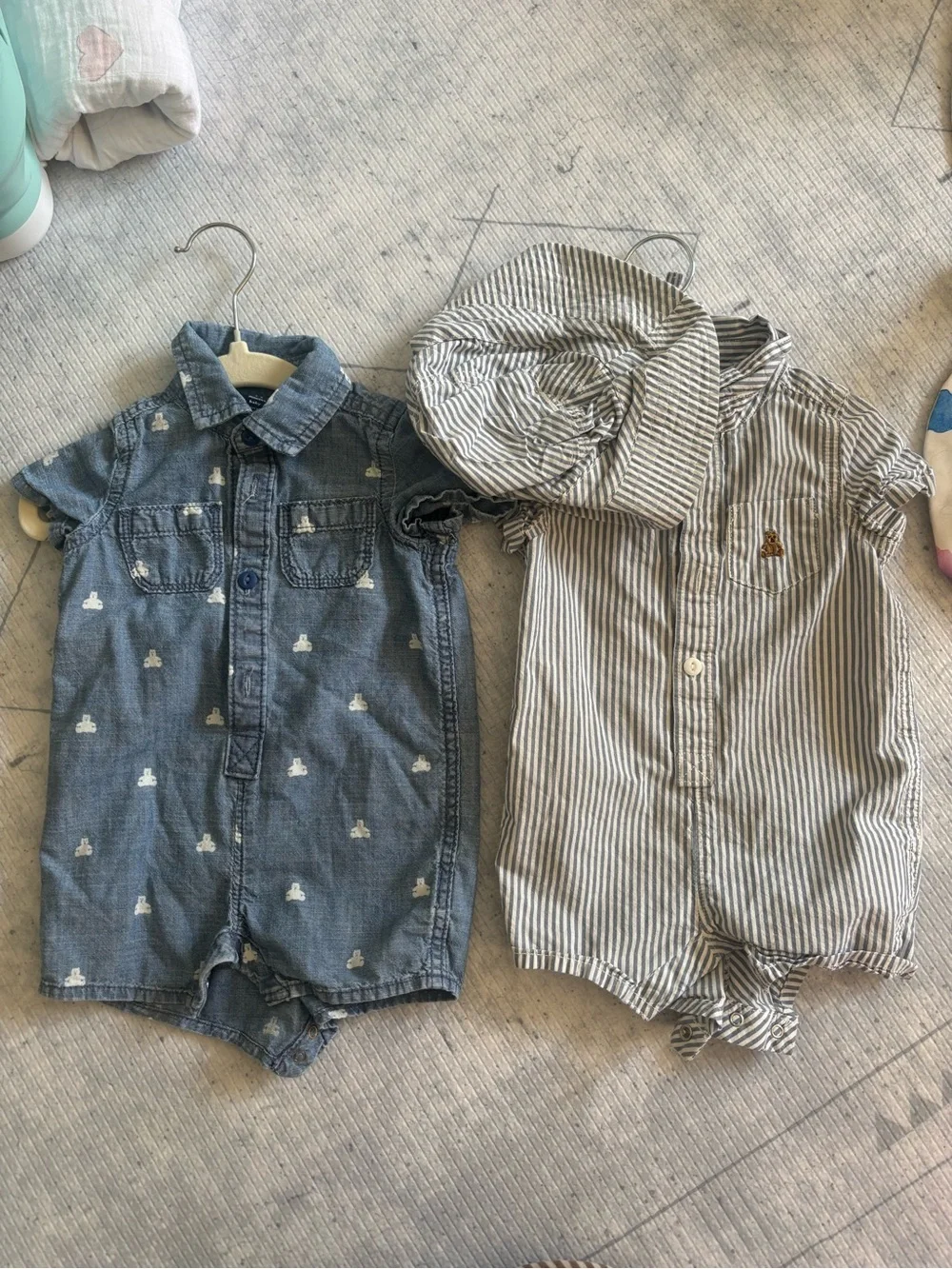 GAP Blue Chambray & White/Gray Striped Baby Romper Duo